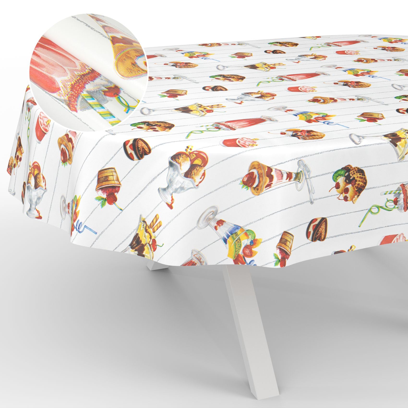 ANRO Oilcloth Tablecloth Washable Oilcloth Garden Tablecloth Outdoor Indoor Oval 240 x 140 cm Cut Edge Ice Cafe