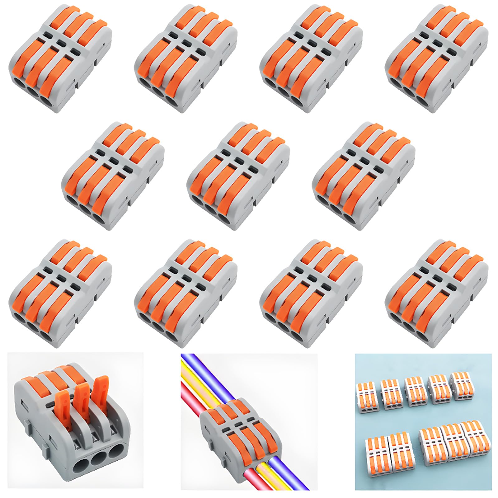 Lever Nut Connector, CESFONJER SPL-3M Wire Connectors Block, Compact Splicing Electrical Connectors Terminals Block, Quick Connection Terminal Cable Connector (11 Pcs)