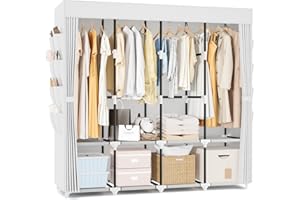 BrFoYu Portable Closet for Hanging Clothes, 67 Inch Wide Portable Wardrobe Closet with Cover, 4 Hanging Rod, Storage Shelves 