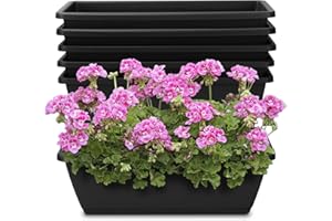 OSMOFUZE Window Box Planter, 6 Packs 17 Inches Rectangle Planters Box with Drainage Holes and Trays, Vegetable Planters for Windowsill Patio Garden Home Decor Porch Yard Dark Gray