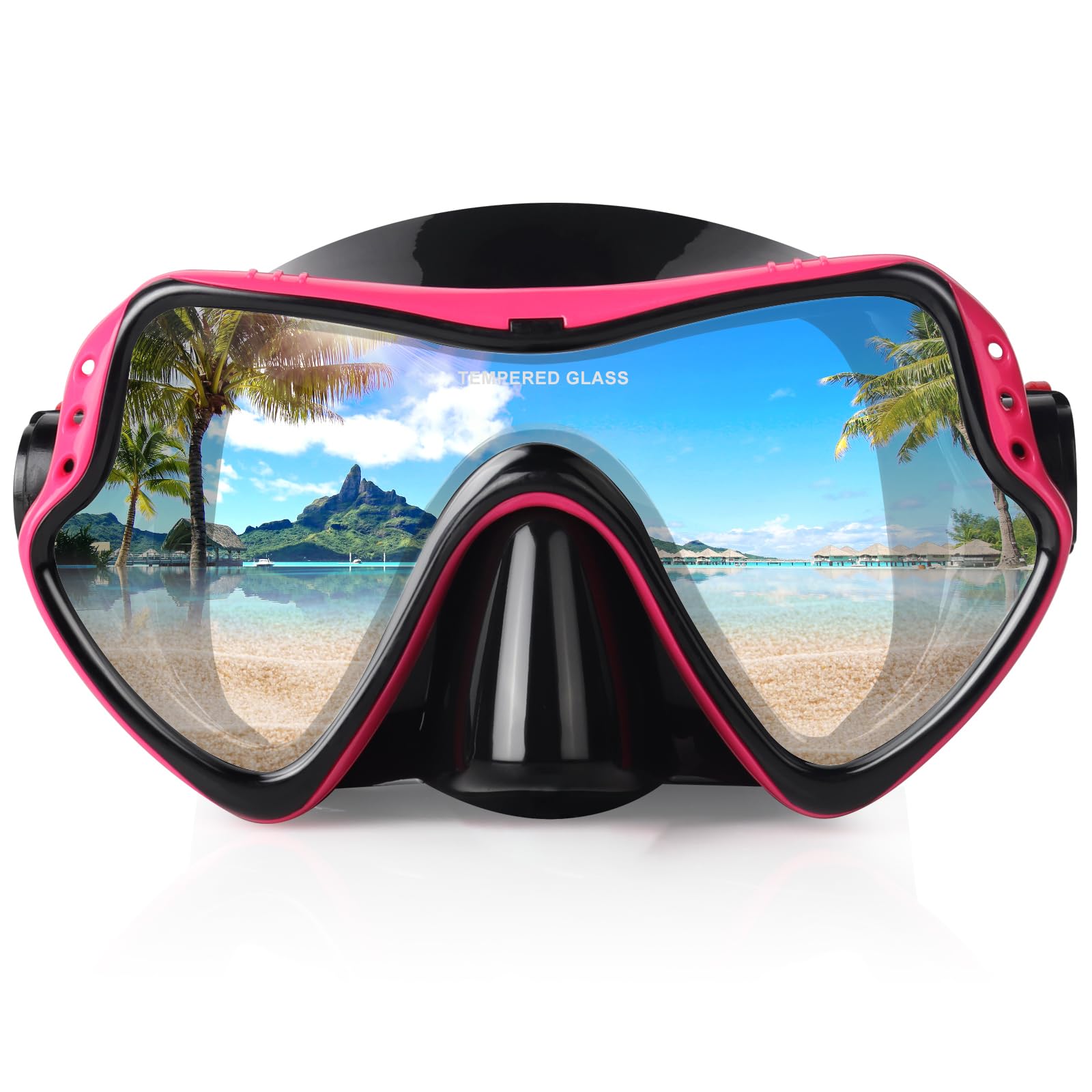 Photo 1 of Snorkel Diving Mask, Professional Adults Snorkeling Mask Gear, Ultra Clear Tempered Glass Swim Mask Anti Leakage Swimming Goggles with Nose Cover for Men Women Youth (Rose)