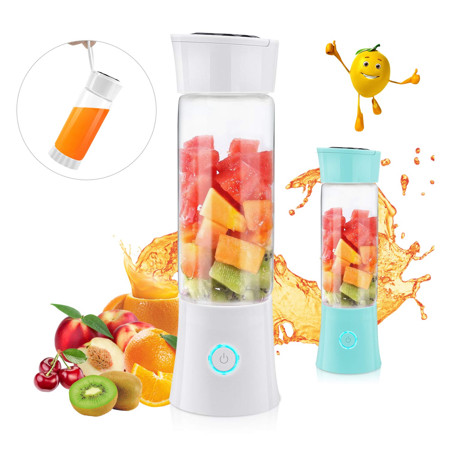 Portable Blender, Supkiir USB Rechargeable Mini Juicer Cup with Handle, Smoothie Blender with 6 Blades with 4000mAh…