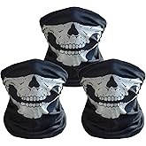 OVISEEN Skull Motorcycle Face Mask, 3 Pieces Balaclava Mask Skeleton Mask Skeleton Half Mask for Ski Riding (Black)