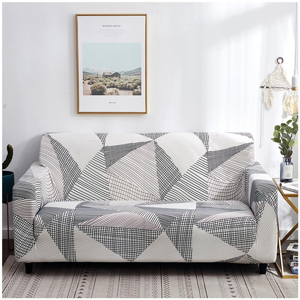 Hggzeg Stretch Sofa Cover, High Elastic Fabric 1 2 3 Seater Couch Slipcover, Washable Printed Pattern Loveseat Settee, Universal Non Slip Couch Cover Furniture Protector Cover(Mocha,3-Seater Sofa)