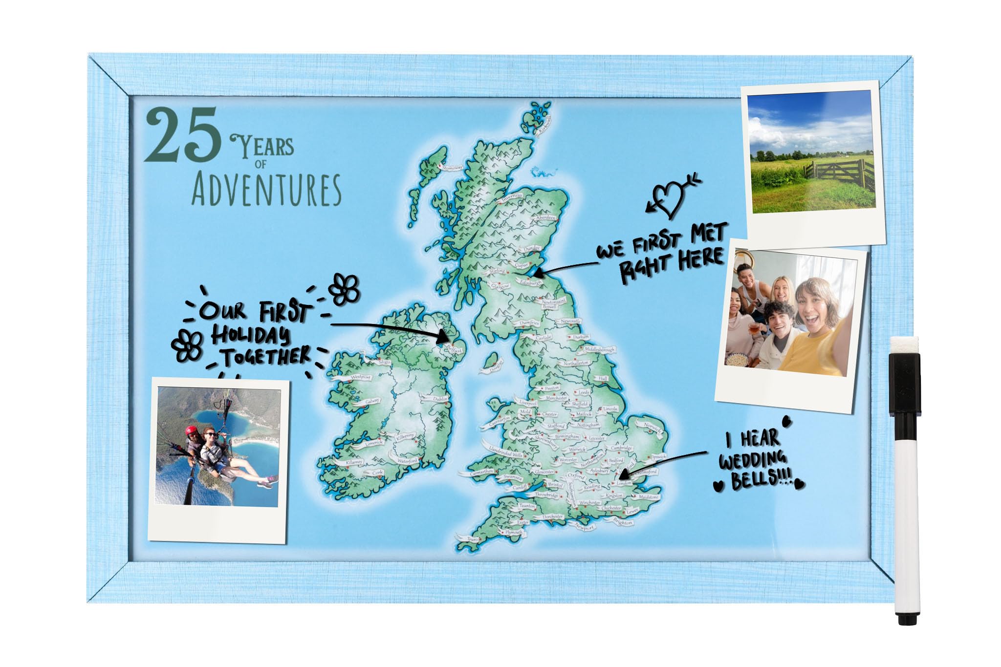 25th Anniversary Memory Board - Personalised Gift Idea for Husband & Wife. Create Your Own Love Story with Our Memories. 25 Years of Adventures & Cherished Moments. (adventures25)