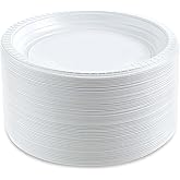 PLASTICPRO 6 inch Round Plastic Plates Microwaveable, Disposable, White, Dinnerware 100 Count