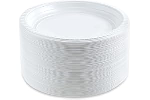 PLASTICPRO 6 inch Round Plastic Plates Microwaveable, Disposable, White, Dinnerware 100 Count