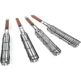Outset Non-Stick Kabob Grill Basket, Set of 4 19.5" x 2" x 1.5" BBQ Baskets | Easily Make Kabob Skewers On The Grill | Set of 4 Durable Carbon Steel Grill Baskets With Wood Handles | Barbeque Essentials