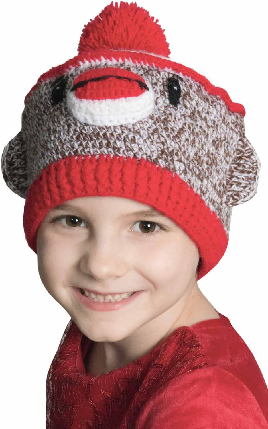 Hand Crocheted Sock Monkey Beanie Cap for Children