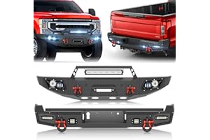 YZONA for F250 F350 F450 Front & Rear Bumpers Compatible with 2017-2022 4th Gen Ford F250 F350 F450 Super Duty with Winch Plate, LED Lights, D-rings, License Plate Frame, Sensor Holes, Paintable Armor