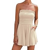 BTFBM Womens Romper 2026 Spring Summer Strapless Tube Tops Beach Vacation Clothes Boho Loose Shorts Jumpsuits Pockets