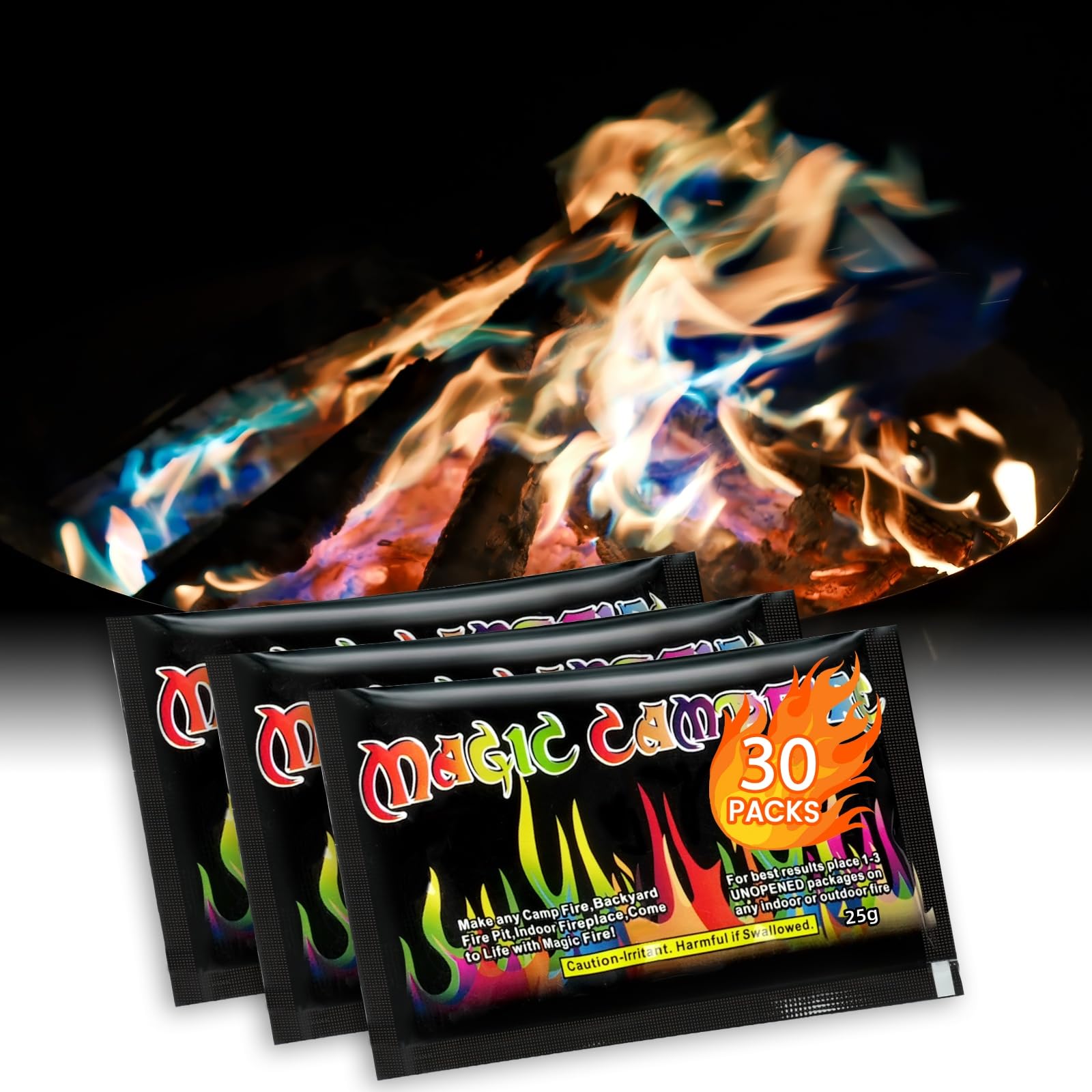 Magic Coloful Flame for Campfires: 30 Fire Colour Changing Sachets - Mystical Flames Colorant for Outdoor Fire Pit