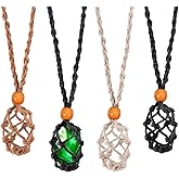4 Pcs Crystal Holder Necklace Cage Necklace Cord Empty Stone Holder Quartz Crystal Rock Jewelry Cord Adjustable Rope Cage for DIY Jewelry Making, Black, Brown, Beige