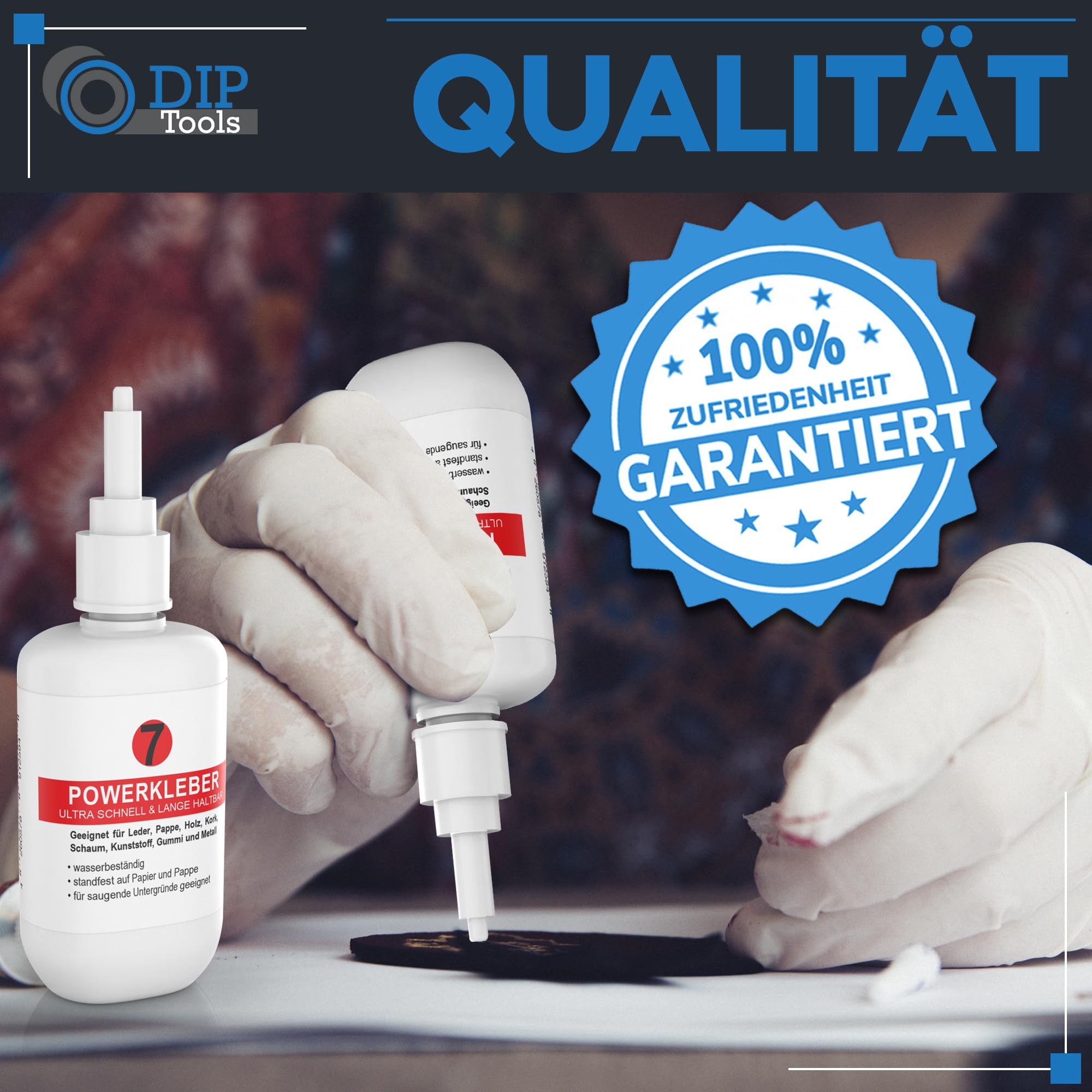 DIP-Tools Powerkleber 50g I schnelltrocknend und lange haltbar, Hochleistungskleber Kleber extra stark, für Leder, Pappe Holz Kork Schaum Kunststoff Gummi Metall, Kunststoffkleber Metallkleber 8