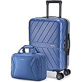 BAGSMART 2 Piece Luggage, 20 Inch Carry On Suitcase with Spinner Wheels, Polycarbonate Material, Blue