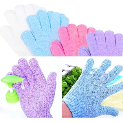 Magnusdeal Bath Glove-Body scrubber glove Scrub and wash your body and face with massage effect 2pcs New Five Fingers Exfoliating Bath Towel Wash Skin Spa Elasticity Bath Gloves Body Massage Cleaning Loofah Scrubber (2, Purple)