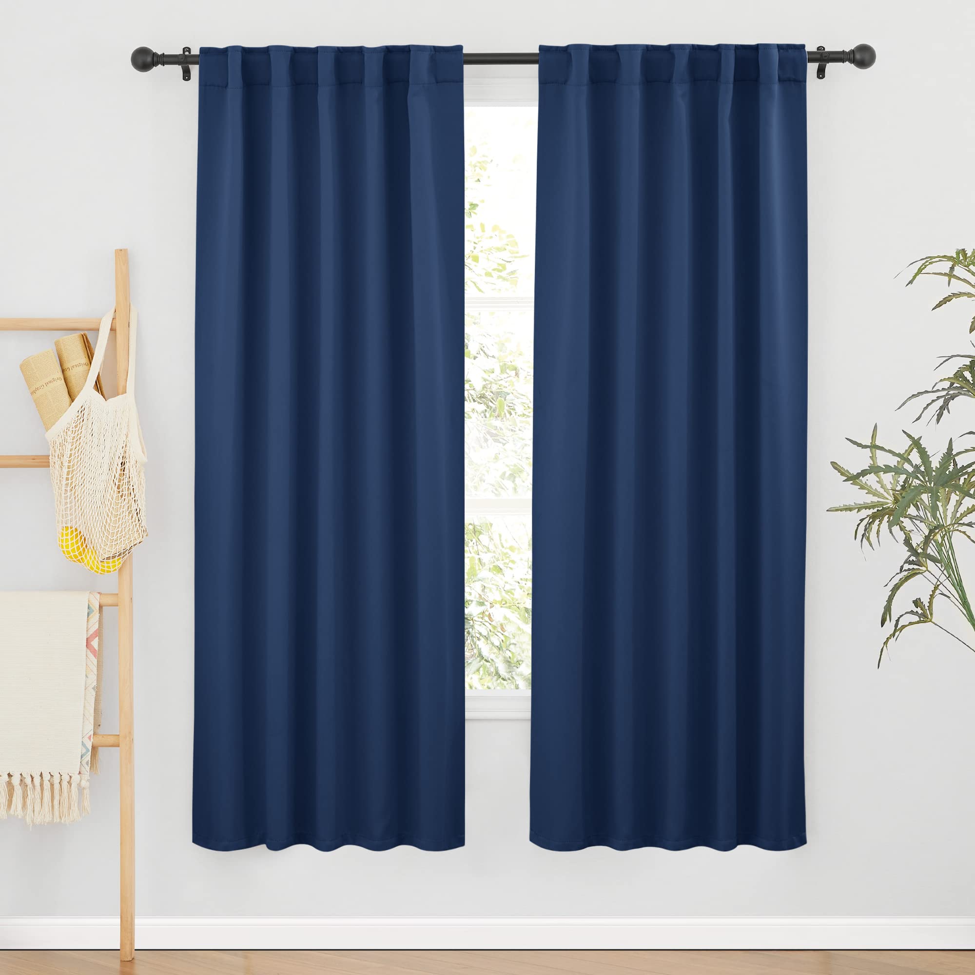 RYB HOME Blackout Curtains for Living Room, Back Tab & Rod Pocket Top Insulating Window Decor for Bedroom Dining Classroom Home Office, W 62 x L 72, Navy, 2 Panels Image