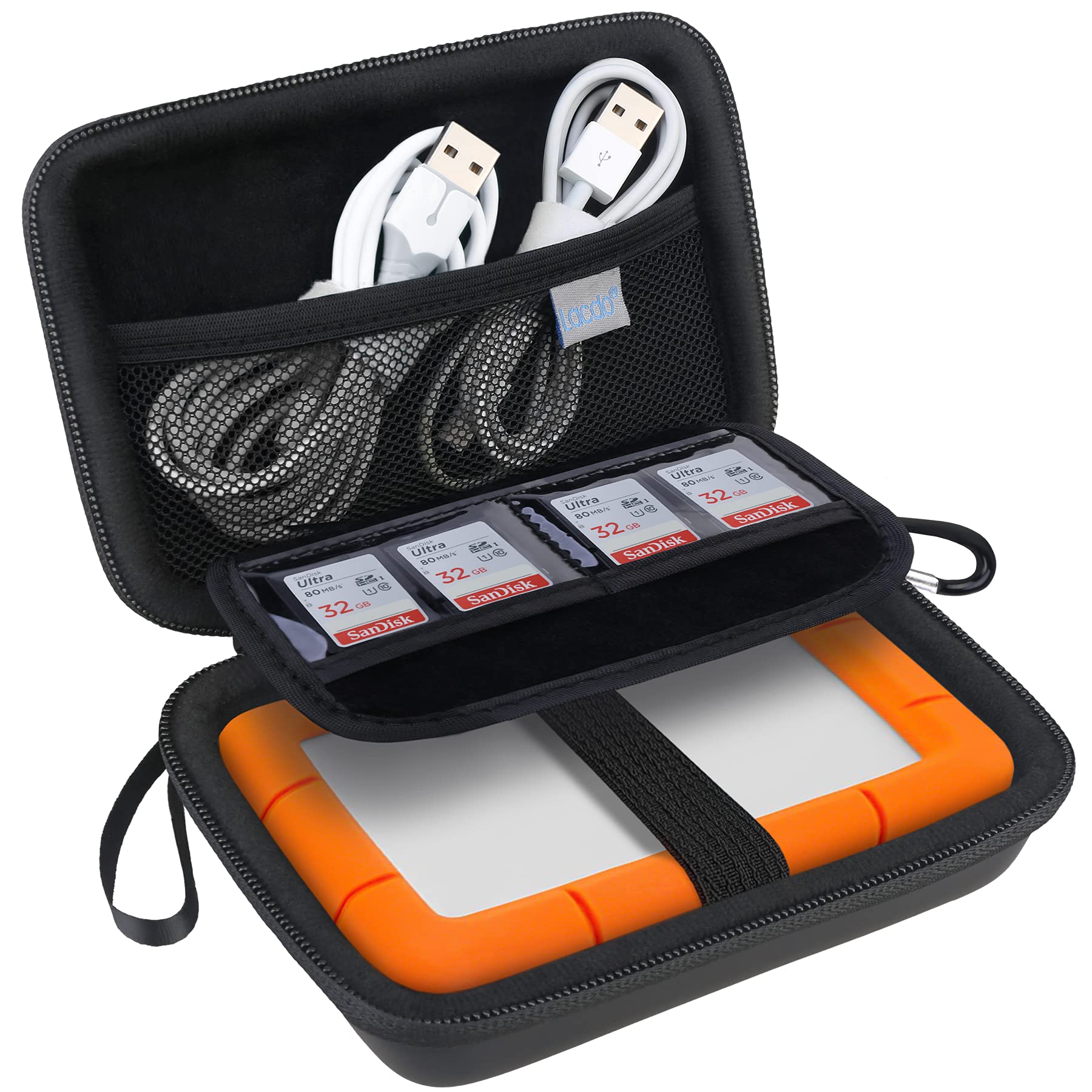 Lacdo Hard Drive Carrying Case for LaCie Rugged Mini/Rugged Thunderbolt USB 3.0 2.0 USB-C External Hard Drive Portable HDD 1TB 2TB 4TB 5TB EVA Shockproof Protective Storage Holder Travel Bag, Black