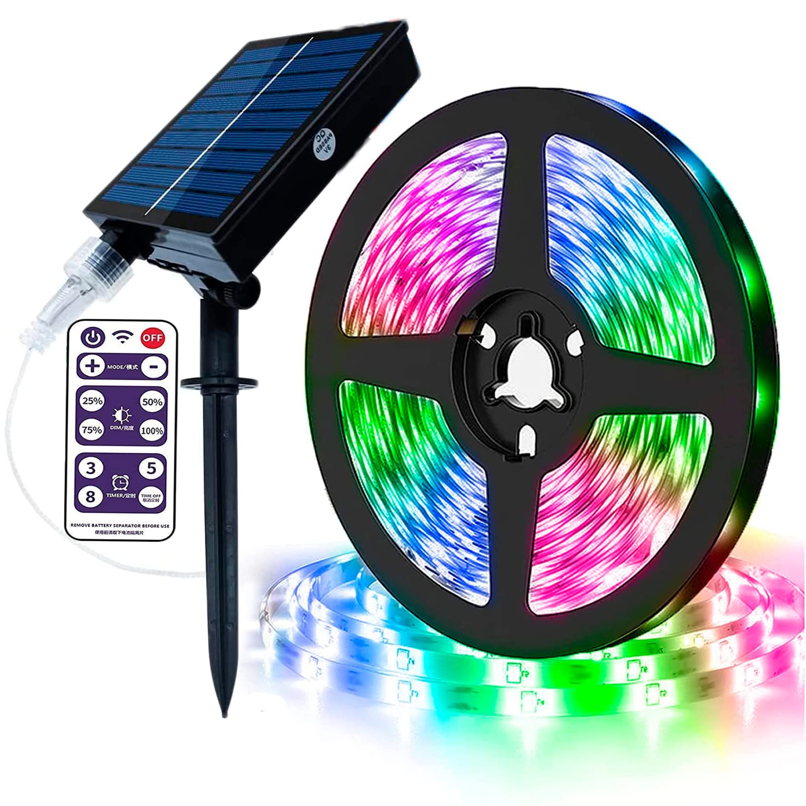 KINGCOO 300LED Solar Strip Lights Outdoor, Waterproof 5M Flexible LED Ribbon Rope String Light 8Modes Remote for Garden Pathway Christmas Wedding Party Umbrella Courtyard Decoration (Multicolor)