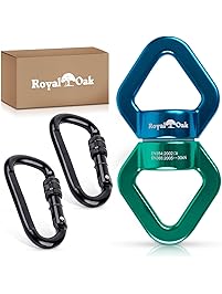 Rotational Device - Aluminum Alloy 360 Swing Swivel (30KN) for Web Tree Swings, Hammocks, Tire Swings, Aerial Silk, and Rope Climbing - Smooth Frictionless Spinning - Holds 2000lbs. - Bonus Carabiners
