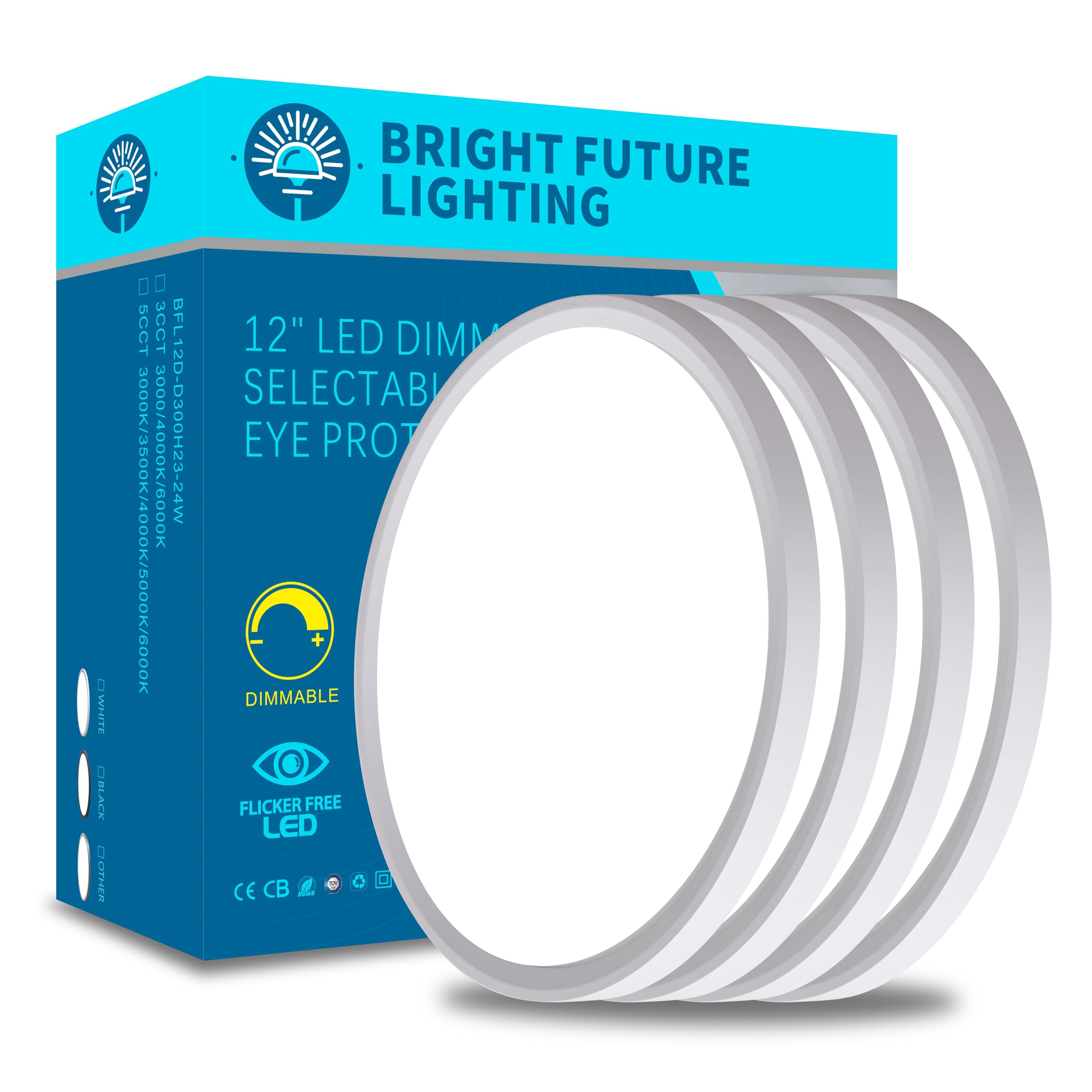 Photo 1 of 4Pack 12 Inch Dimmable LED Flush Mount Ceiling Light Panel,24W 2520LM,2700K-6000K Adjustable Color,Ultra Thin Round White Ceiling Light Fixture for Hallway Kitchen Bedroom Home Office