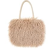 Women's Fuzzy Tote Bag Curly Handbag Furry Shoulder Bag Large Plush Top Handle Purses Winter