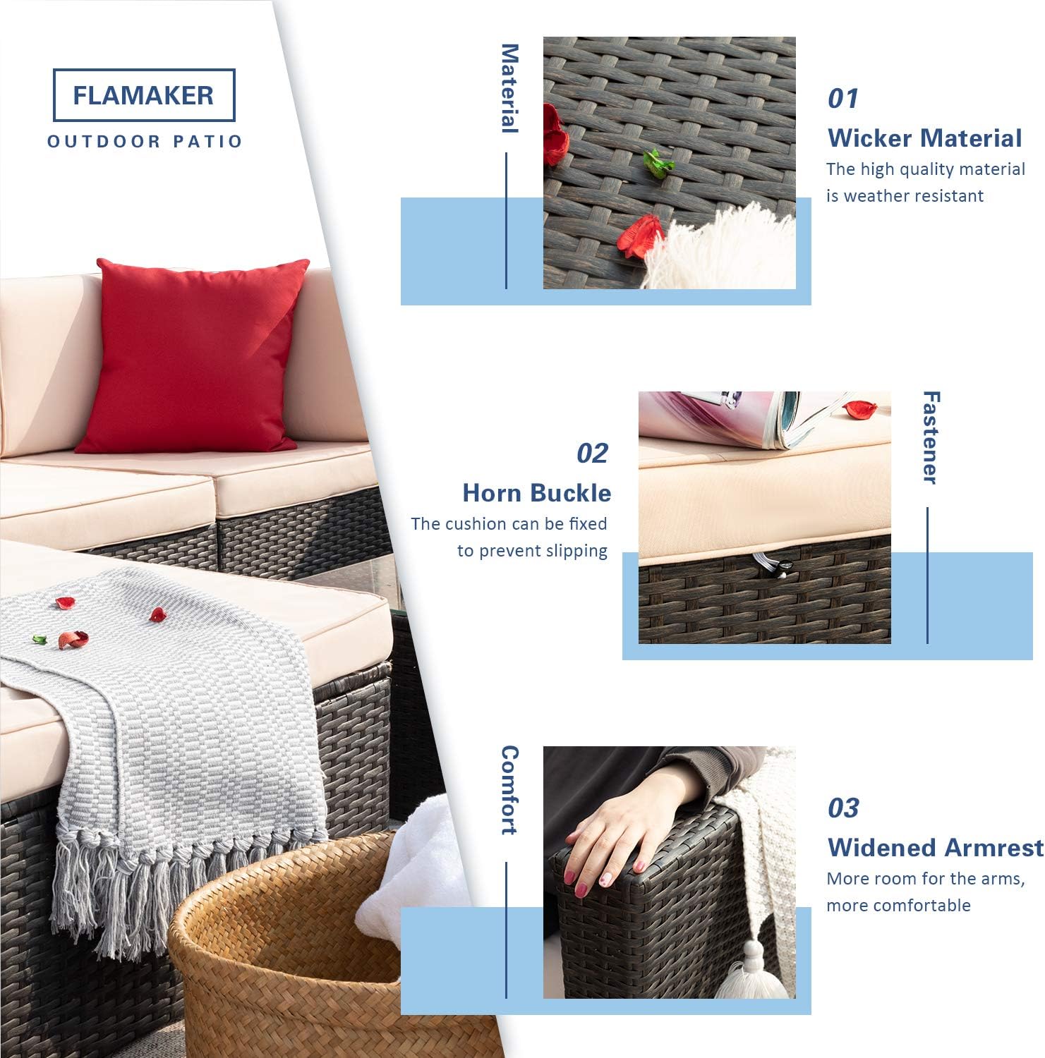 Flamaker 6 Pieces Patio Furniture Set Outdoor Sectional Sofa Outdoor Furniture Set Patio Sofa Set Conversation Set with Cushion and Table (Beige): Garden & Outdoor