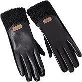 OVTKDTG Slim Fit Women's Winter Touchscreen Gloves Stretchy Microsuede Palm&Faux Leather Back,Thin Thermal Design for Cold