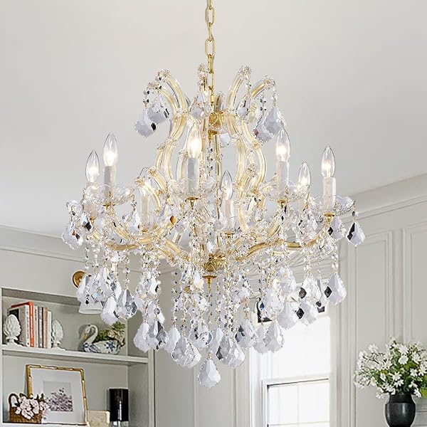 TMAFON MODERN GOLD CHANDELIER LIGHT FIXTURES – 8 LIGHTS LUXURY CRYSTAL CHANDELIERS FOR DINING ROOM, KITCHEN ISLAND, LIVING ROOM, BEDROOM
