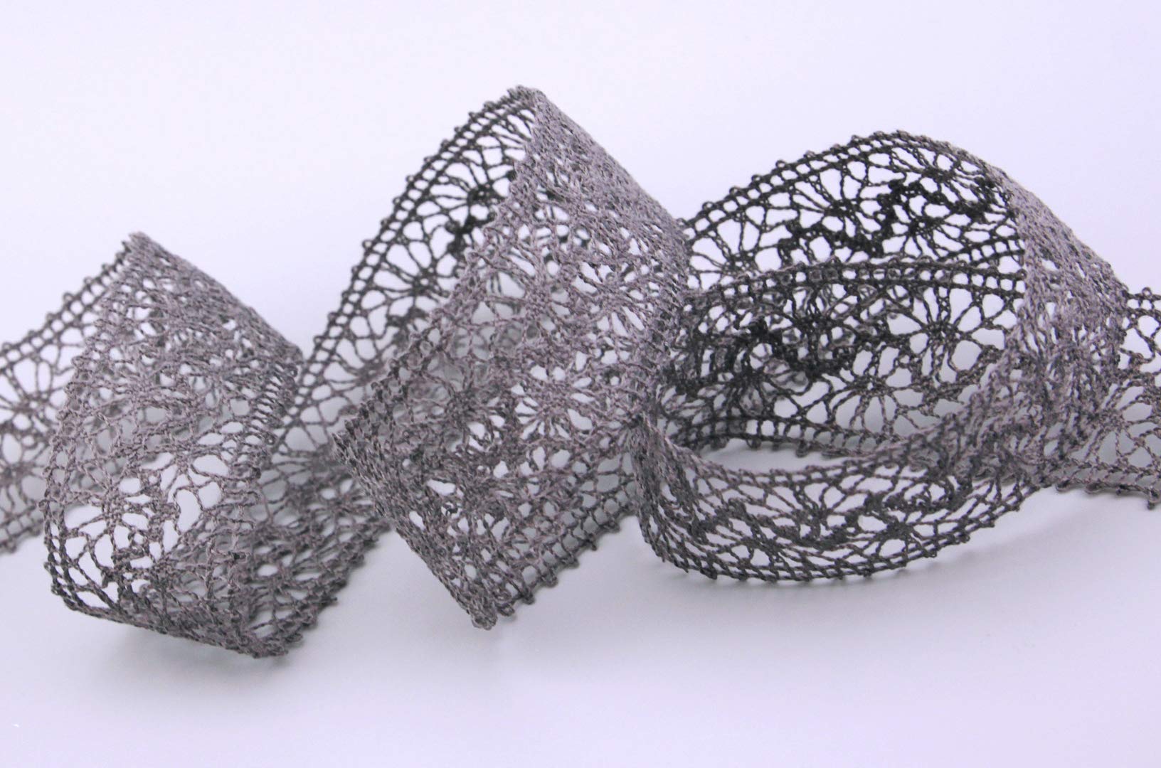 finemark Emma Lace Ribbon 15 m x 38 mm Anthracite Dark Grey Sold by The Metre Lace Crochet Ribbon Cotton Blend Natural Look Decorative Ribbon Crochet Lace Trim