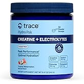 Trace Minerals Creatine + Electrolytes, Tropical Watermelon, 30 Servings | 5 g creatine monohydrate per serving, 70+ ionic trace minerals, Supports muscles and brain, Mix 1 scoops with 8-12 oz water