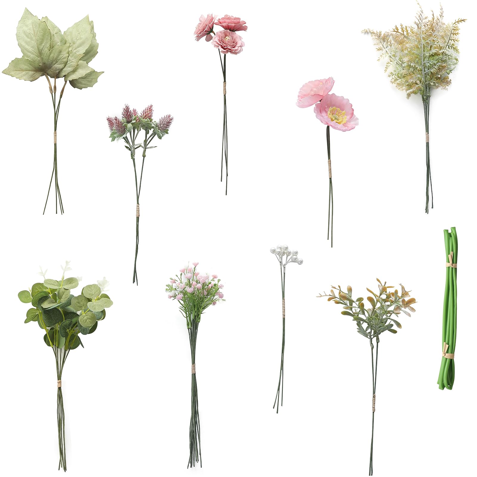 Photo 1 of Floroom Artificial Greenery Stems Box Set, 45pcs with 6 Kinds of Faux Greenery Flowers Picks for DIY Bridal Bouquets Wedding Floral Arrangement Table Centerpieces, Dusty Rose & Green
