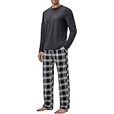 JMIERR Men's Pajamas Set 2 Piece Long Sleeve T-Shirt Loungewear Long Plaid Pants with Pocket