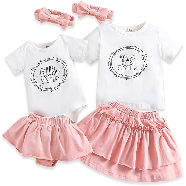 Toddler Girl Fall Outfit Set - Big Sister Little Sister Matching Striped Waffle Knit Top & Pants, Letter Embroidery