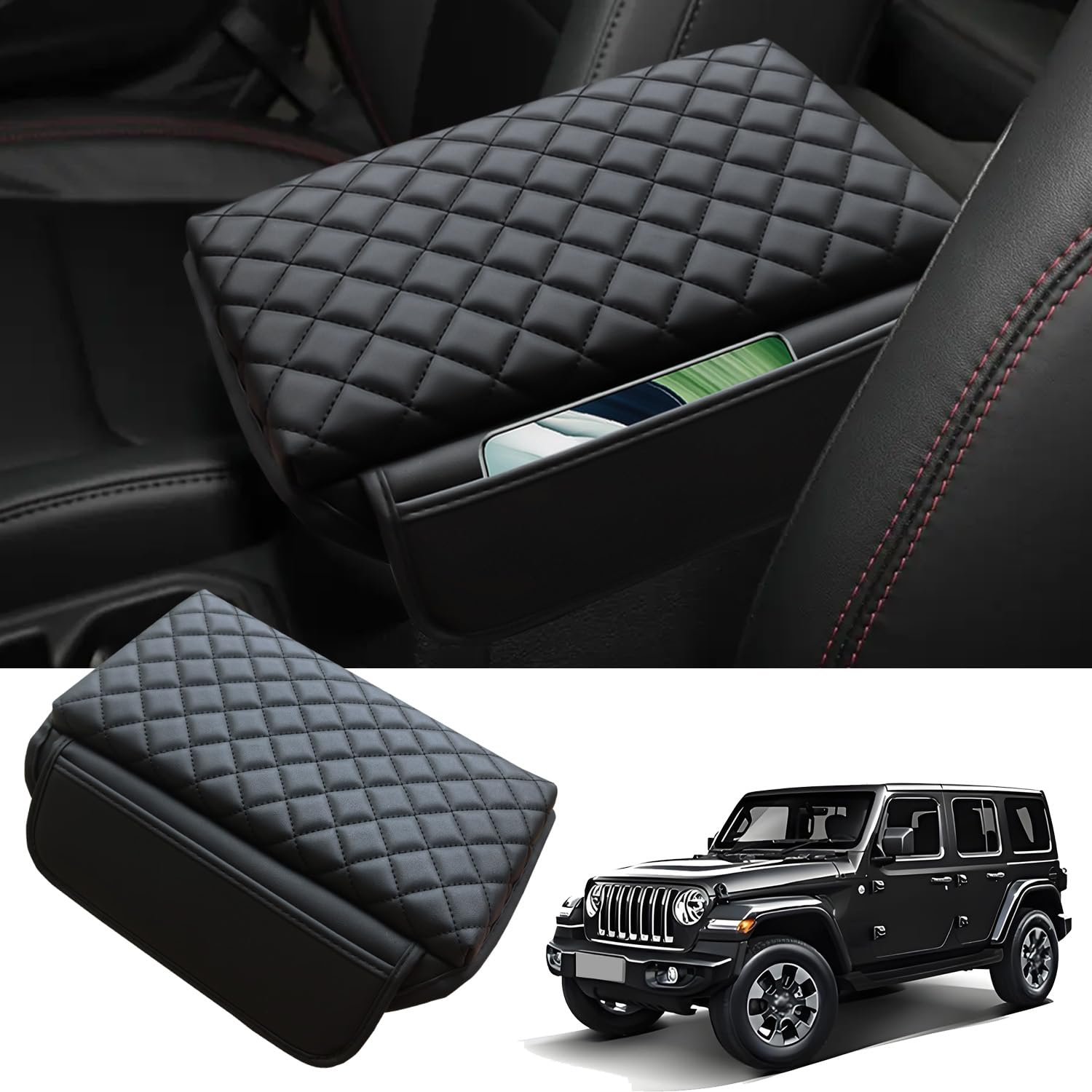 Photo 1 of NICTSEPO Center Console Cover Compatible with Jeep Wrangler JL 2018-2025, Armrest Cover with Pockets for Jeep Gladiator JT 2020-2025, armrest Cushion for Wrangler JL JLU&Gladiator JT Accessories