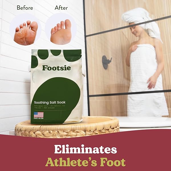 FOOTSIE SOOTHING TEA TREE OIL EPSOM SALT SOAK – FOR CALLUSES, ACHES & PAIN, ATHLETE’S FOOT – MADE IN USA – SOOTHES CRACKED HEELS, FLAKY SKIN – 100% ORGANIC, PEDICURE SPA SALT (ATHLETE’S FOOT & ODORS)