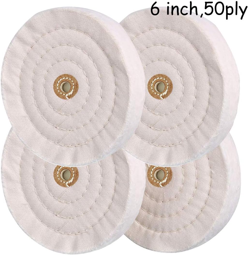 SALI 6 Pack Polishing Wheel For Bench Grinder Buffing Wheel 4 Inch White Cotton (50 Ply) For