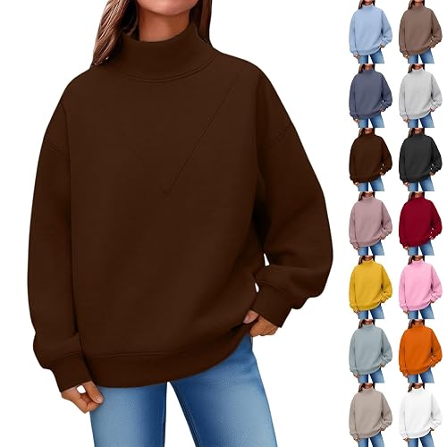 Sweatshirts for Women UK Fleece Lined Mock Neck Sweatshirt without Hood Oversized Warm Cozy Tops Long Sleeve Plain Casual Sweatshirt