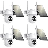 Solar Security Camera Wireless Outdoor, 2K HD Color Night Vision Home Security Camera System with 360° View Battery Powered Spotlight & Siren WiFi Camera Outdoor Motion Sensor and 2-Way Audio 4 Pack