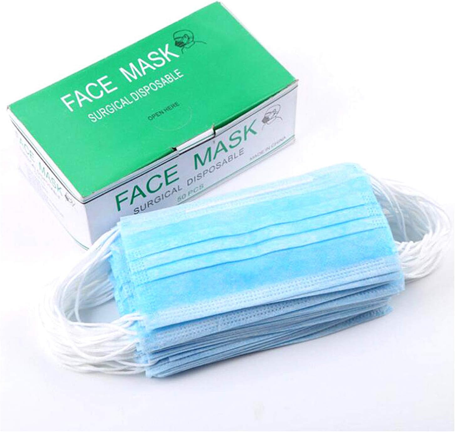 100 Pcs Disposable Earloop Face Masks Dental Surgical Hypoallergenic Breathability Comfort-Great for People with Allergies and Flu