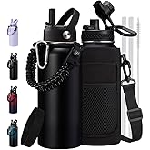 32oz Insulated Water Bottle Flask - Cold-48h & Hot-24h, Stainless Steel Water Bottle Hydro Cup with Paracord Handle, Straw & Spout Lids, Strap Carrier Bag, Meta Water Bottle for Sports Fitness Hiking