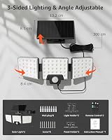 Lepro Solar Security Lights Outdoor Motion Sensor 1200LM 3 Heads IP65 view 7