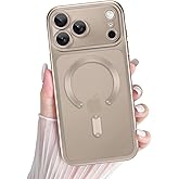 tharlet Magnetic for iPhone 17 Pro Max Case 6.9" Cute Clear Luxury Plating Edge Bumper with Full Camera Lens Protection [Compatible with Magsafe] [Military Grade Drop Protections] Bronze