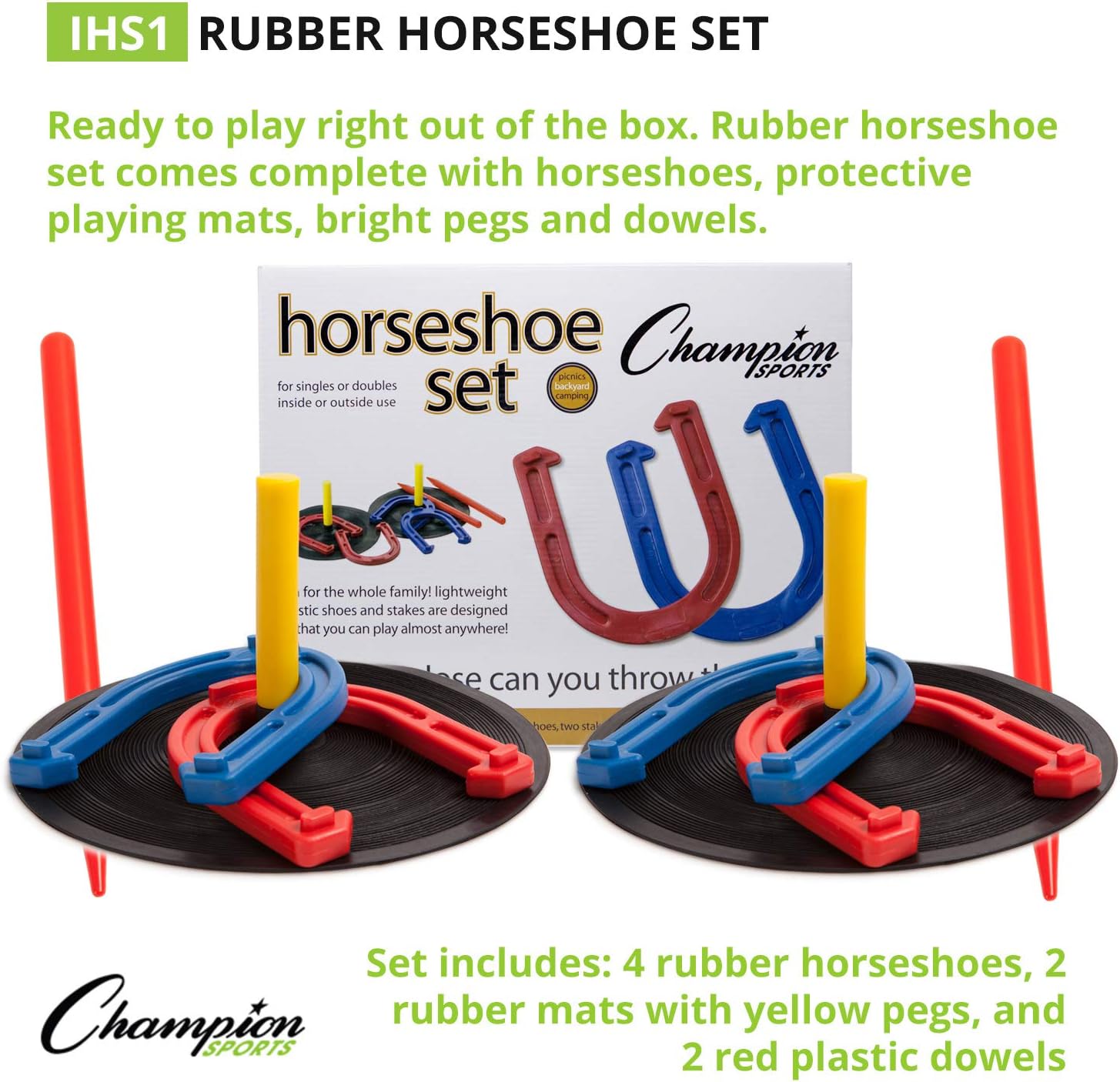 Champion Sports IHS1 Rubber Horseshoe Set : Horseshoe Games : Sports & Outdoors