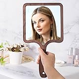 OKQ Table Makeup Hand Mirror - 5.5 Inch Wooden Vintage Portable Compact Makeup Vanity Small Hand Held Small Hanging Mirrors w
