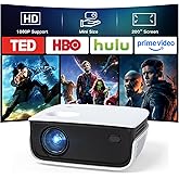 Mini Projector, NICPOW Upgrade Portable Outdoor Movie Projector, 1080P and 200" Supported Small Projector Compatible with TV Stick, Phone, PS5, HDMI, USB for Home, Bedroom, Gaming, Outdoor Use