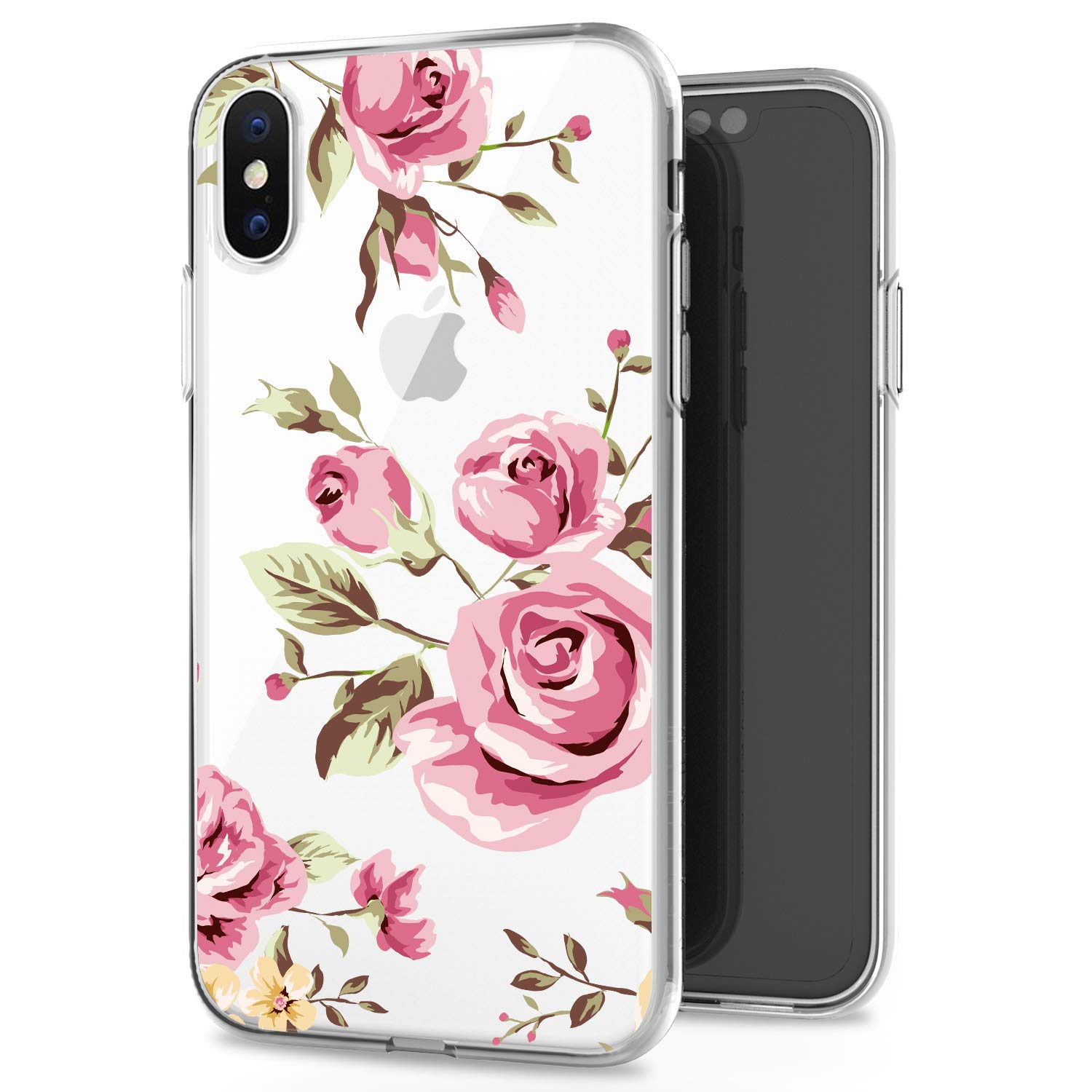 JAHOLAN iPhone X Case iPhone Xs Case Cute Girl Floral Design Clear TPU Soft Slim