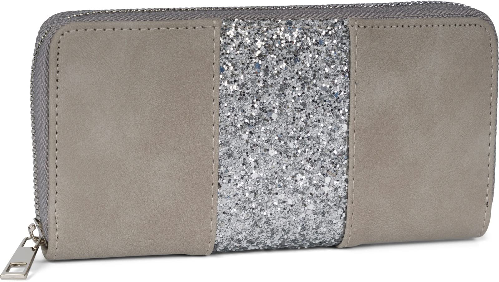 styleBREAKER Wallet with Surrounding Sequin Stripes, Zipper, Wallet, Women 02040056, Colour:Grey-Silver
