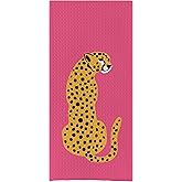 DOTAIN Preppy Hot Pink Cheetah Leopard Kitchen Towels - Pink Dish Towels, Pink Bathroom Hand Towels, Preppy Dorm Decor, Trendy Funky Kitchen Decor, Hot Pink Bathroom Decor, 16x24