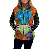 Agan Traders Women's 2026 Winter Boho Rib Knit Patch Tie-dye Hoodie Sweatshirt Jacket